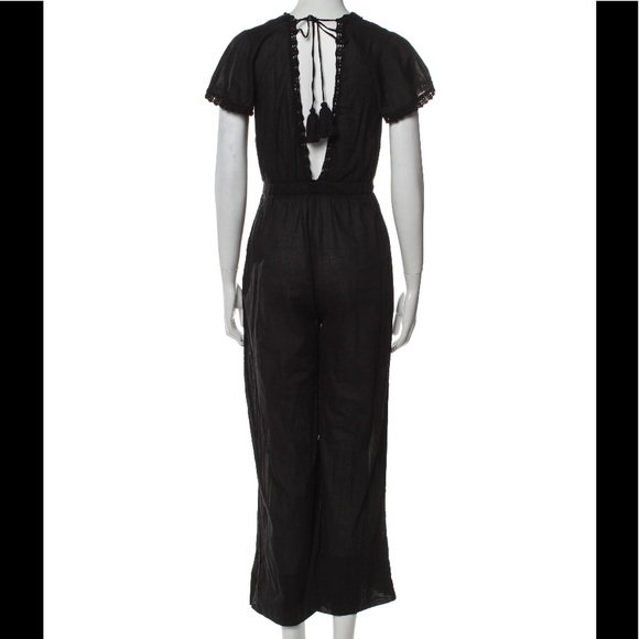 LoveShackFancy Black Cotton Sheer Beach Tassel Crochet Jumpsuit Small S 4 6 💕 - Picture 3 of 5
